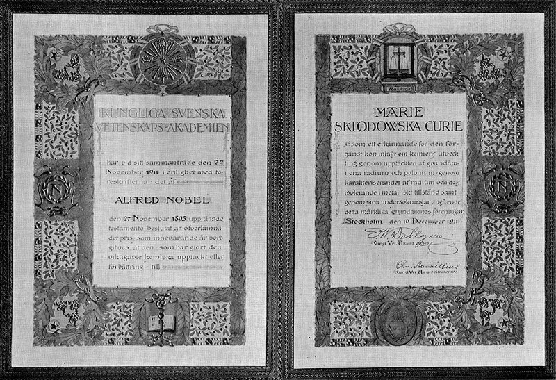 Premio Nobel de Química de 1911 de Marie Curie